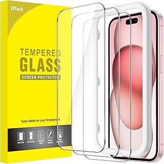 JETech Screen Protector for iPhone 15 6.1-Inch, Tempered Glass Film with Easy Installation Tool, Case-Friendly, HD Clear, 3-Pack
